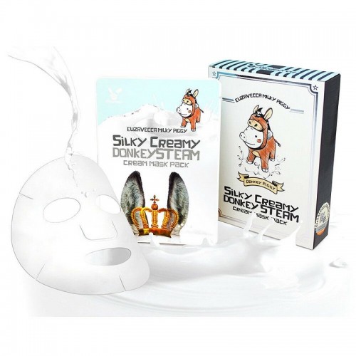 Silky Creamy donkey Steam Cream Pack / НАБОР Тканевая маска "Ослиное молоко", 10 шт по 25 мл,, ELIZAVECCA