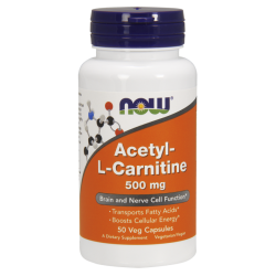 Ацетил-L-Карнитин (Acetyl-L-Carnitine) 500 мг, 50 вегетарианских капсул,, NOW
