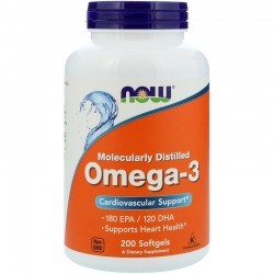 Омега-3 (Omega-3) 1000 мг, 200 капсул,, NOW