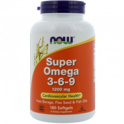 Супер Омега 3-6-9 (Super Omega 3-6-9) 1200 мг, 180 капсул,, NOW